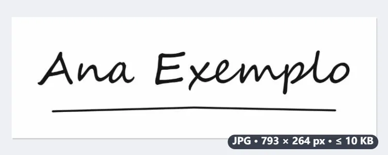 Assinatura em PNG de 85 KB para um campo que aceita JPG de até 10 KB — Depois