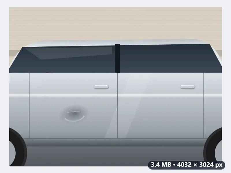 Example: three photos of a dented car door for an online insurance claim limited to 1 MB — Before