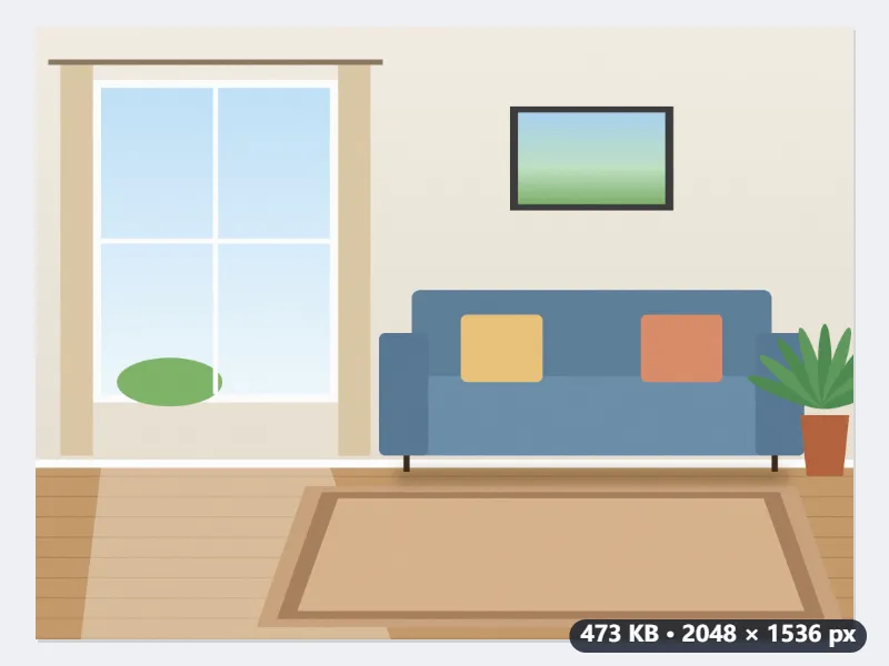 Example: room photos for a flat-share listing, each under 500 KB at 2048 px — After
