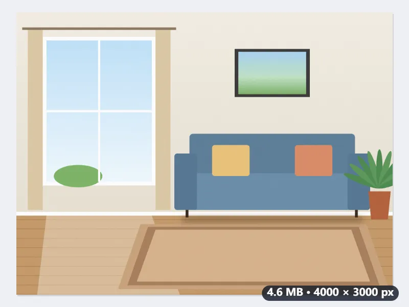 Example: room photos for a flat-share listing, each under 500 KB at 2048 px — Before