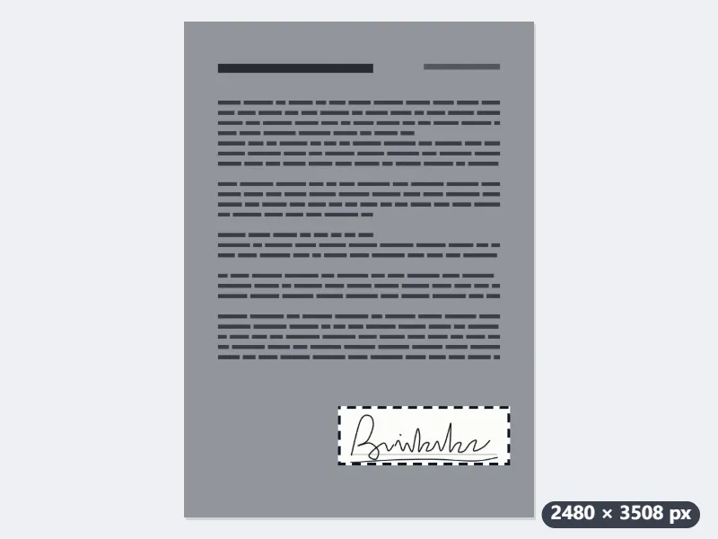 Unterschrift vom A4-Scan: Ausschnitt 1200 × 400 Pixel unter 20 KB — Vorher