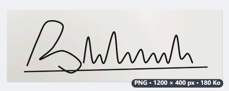 Exemple : une signature photographiée au téléphone, ramenée sous 20 Ko — Avant