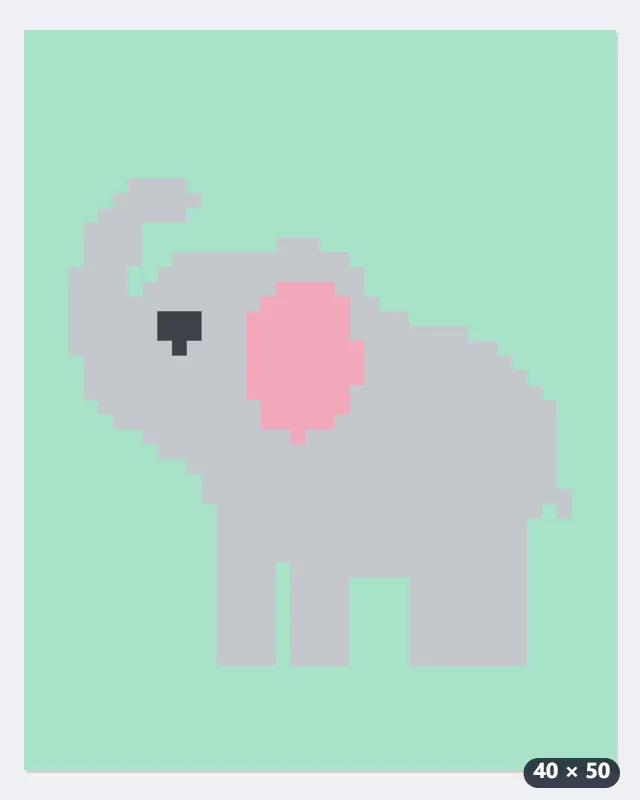 Example: a 40 × 50 elephant baby blanket in C2C, written out in 89 rows — After