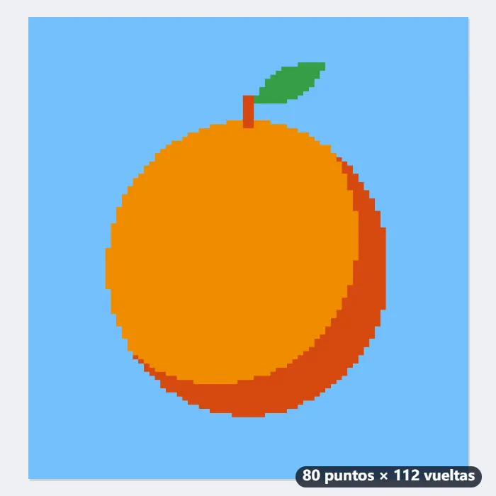 Ejemplo: una naranja en una funda de cojín de 40 × 40 cm, a 20 puntos y 28 vueltas — Después