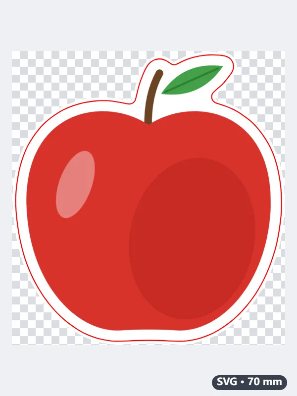 Apfel als Plotterdatei: 7-cm-Sticker mit weißem Rand und Bild für Print & Cut — Nachher