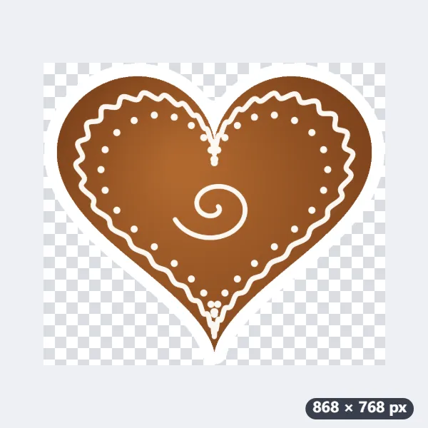 Ein gezeichnetes Lebkuchenherz bekommt einen weißen Sticker-Rand von 32 Pixeln — Nachher