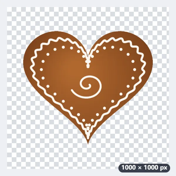 Ein gezeichnetes Lebkuchenherz bekommt einen weißen Sticker-Rand von 32 Pixeln — Vorher