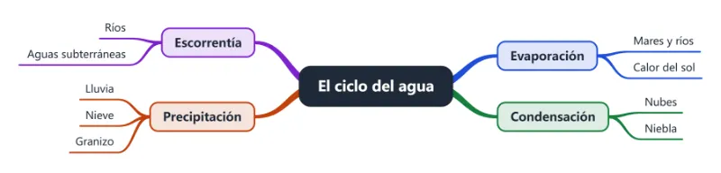 Ejemplo: un mapa mental del ciclo del agua para estudiar