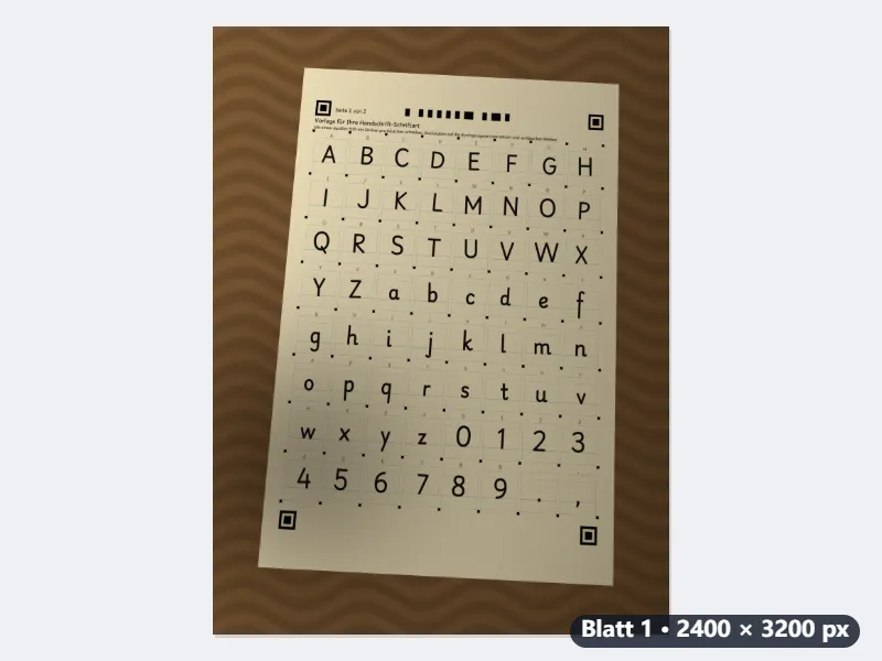 Beispiel: Die eigene Handschrift für Arbeitsblätter, mit Umlauten, ß und „Gänsefüßchen“ — Vorher