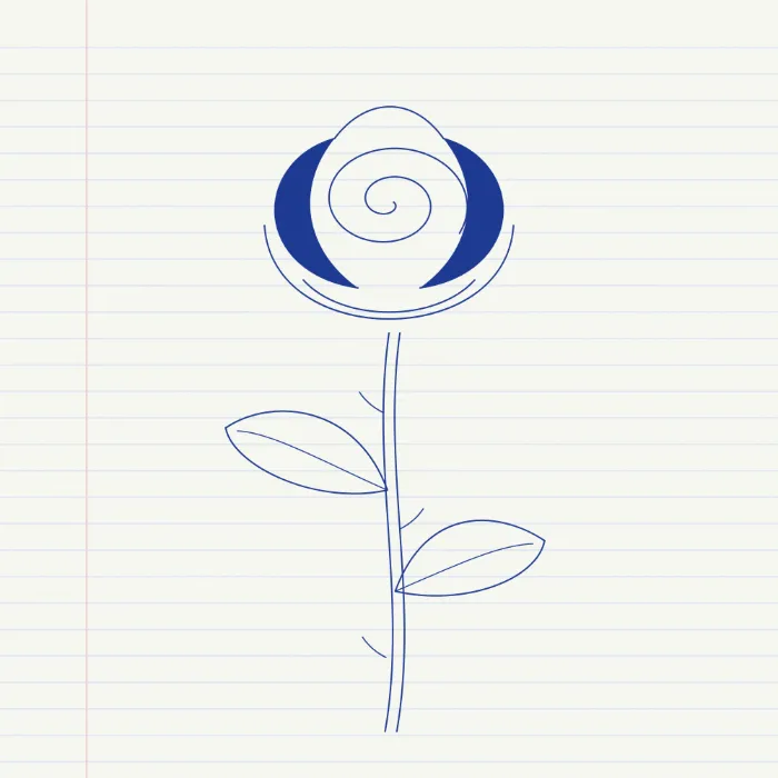 Uma rosa desenhada no caderno vira stencil de linhas grossas — Antes