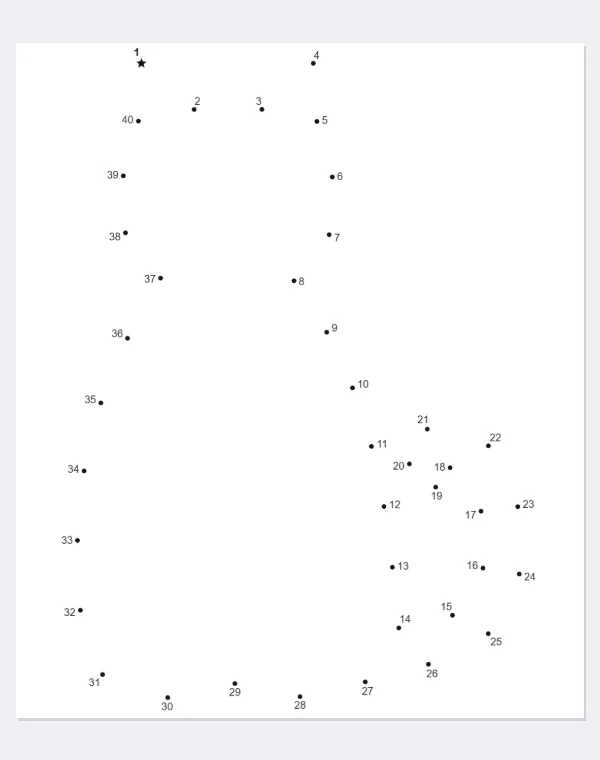 Example: a cat silhouette made into a 40-dot puzzle on US Letter — After