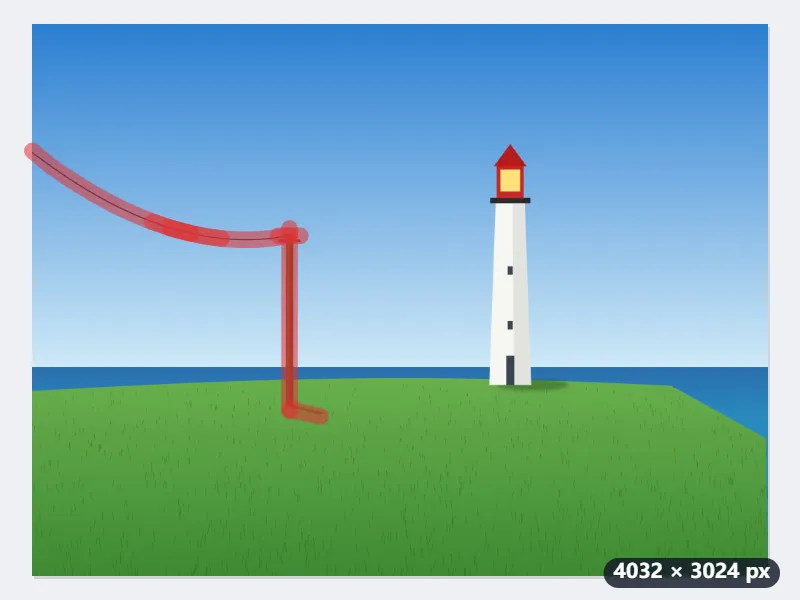 Example: removing a telephone wire and its pole from a lighthouse photo — Before