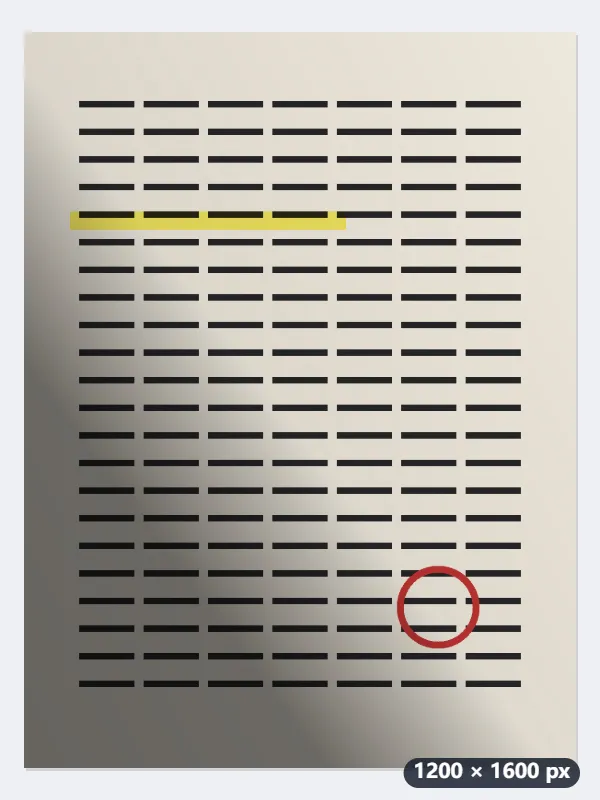 Example: a worksheet photo with a hand’s shadow over the lower left — Before
