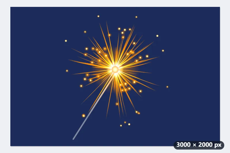Wunderkerzen-Funken auf Schwarz als transparentes PNG für ein Silvester-Plakat — Nachher
