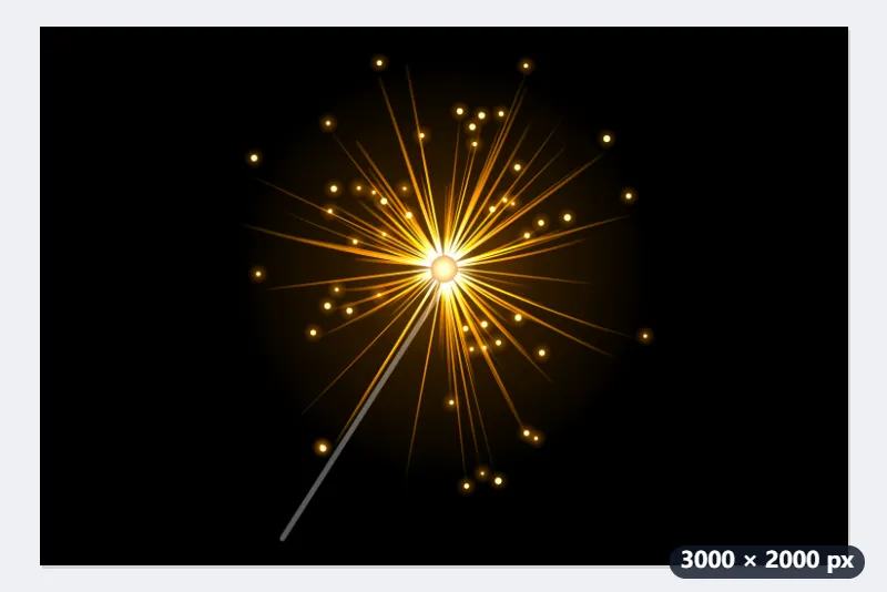 Wunderkerzen-Funken auf Schwarz als transparentes PNG für ein Silvester-Plakat — Vorher