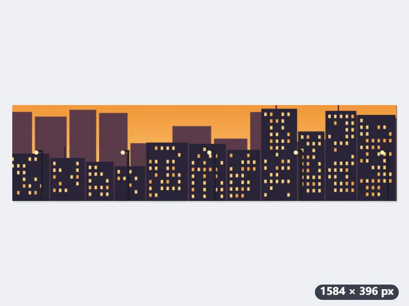 Örnek: 4000 × 3000 akşam şehir fotoğrafından 1584 × 396 LinkedIn banner — Sonra