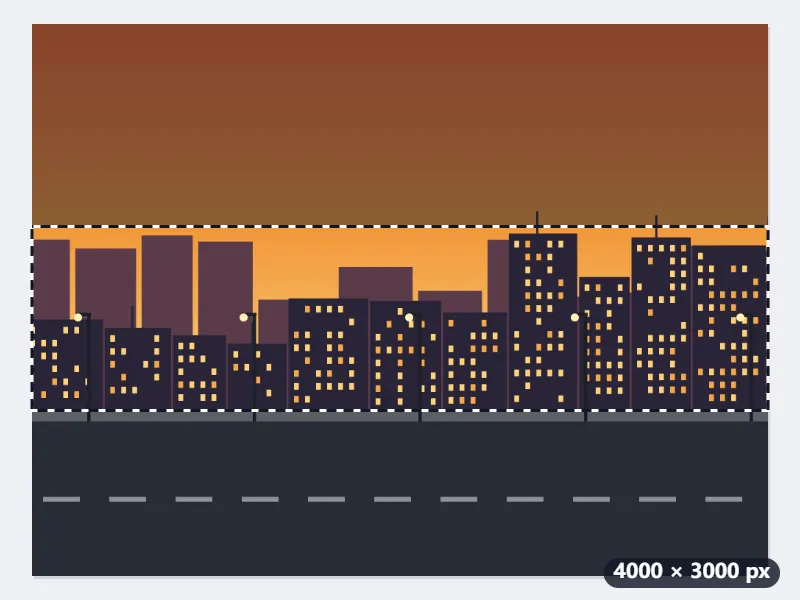 Örnek: 4000 × 3000 akşam şehir fotoğrafından 1584 × 396 LinkedIn banner — Önce