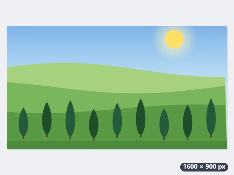Example: a 4032 × 3024 phone photo of hills cut to 1600 × 900 for X — After