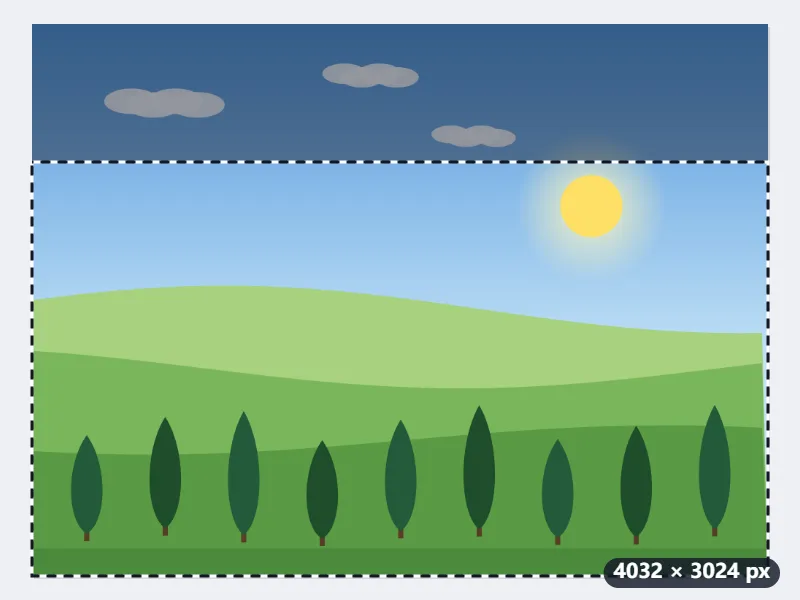 Example: a 4032 × 3024 phone photo of hills cut to 1600 × 900 for X — Before