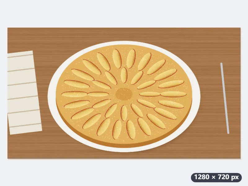 Beispiel: Handyfoto vom Apfelkuchen (4:3) als Thumbnail mit 1280 × 720 — Nachher