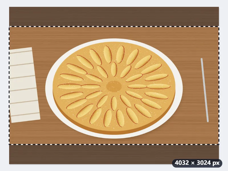 Beispiel: Handyfoto vom Apfelkuchen (4:3) als Thumbnail mit 1280 × 720 — Vorher