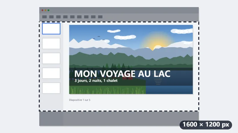 Exemple : une capture d’écran 4:3 transformée en miniature 1280 × 720 — Avant