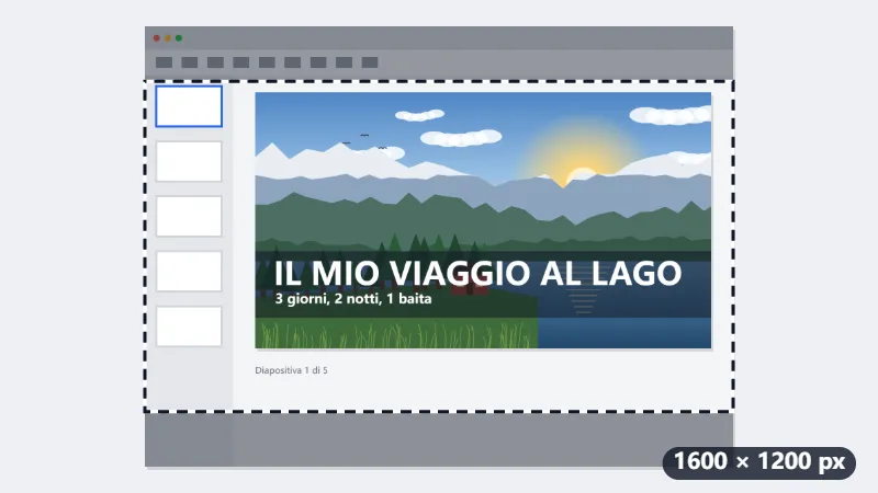 Esempio: lo screenshot 4:3 di una diapositiva diventa una miniatura 1280 × 720 — Prima
