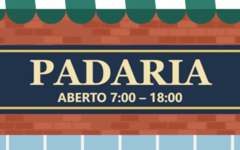 Exemplo: a placa de uma padaria, fotografada um pouco fora de foco — Antes