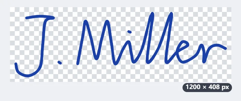 Example: a signature drawn with a finger, in ballpoint blue, for a PDF form