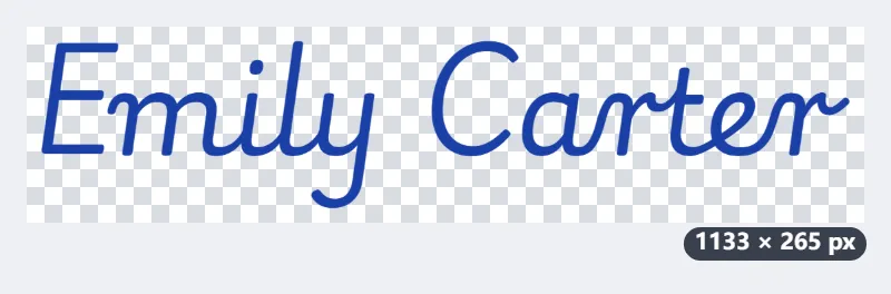 Example: “Emily Carter” as a blue ballpoint signature on a transparent PNG