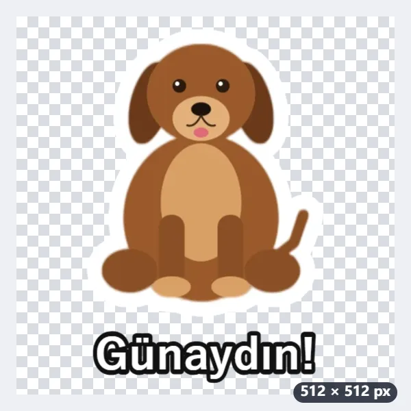 Örnek: köpeğinizin fotoğrafından beyaz kenarlıklı, «Günaydın!» yazılı sticker — Sonra